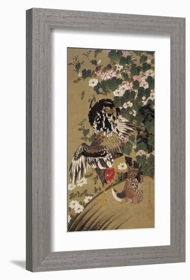 Japanese Rooster with Two Birds-Jyakuchu Ito-Framed Giclee Print