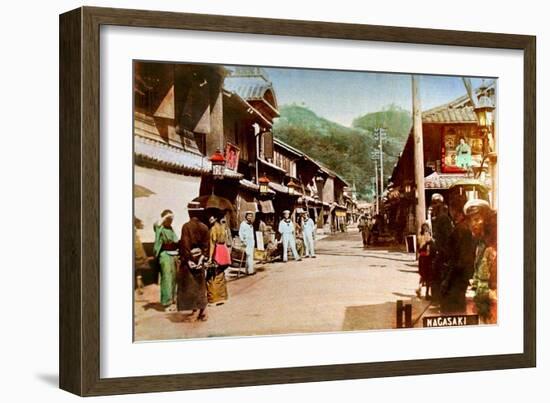 Japanese Sailors On A Nagasaki Street 1890-null-Framed Art Print
