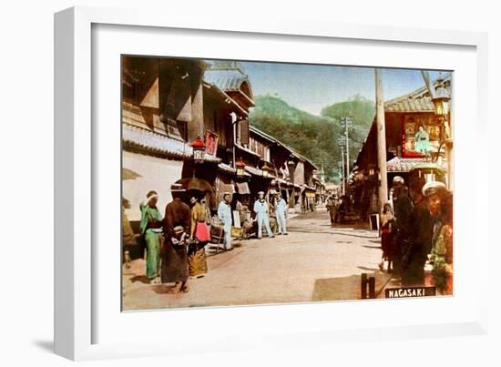 Japanese Sailors On A Nagasaki Street 1890-null-Framed Art Print
