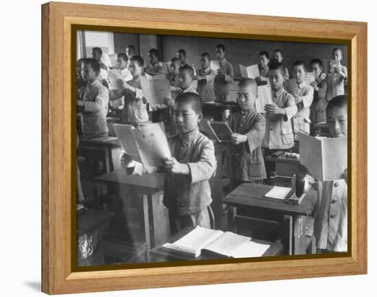 Japanese School Students Learning New Way of Reading-null-Framed Premier Image Canvas