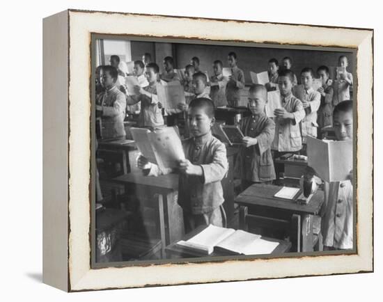 Japanese School Students Learning New Way of Reading-null-Framed Premier Image Canvas