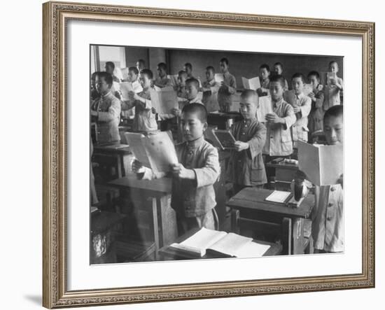 Japanese School Students Learning New Way of Reading-null-Framed Photographic Print