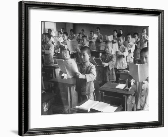 Japanese School Students Learning New Way of Reading-null-Framed Photographic Print