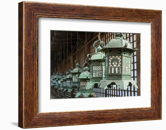 Japanese Style Bronze Lantern Hanging up in the Shrine of  Kasuga Taisha in Nara, Japan.-elwynn-Framed Photographic Print