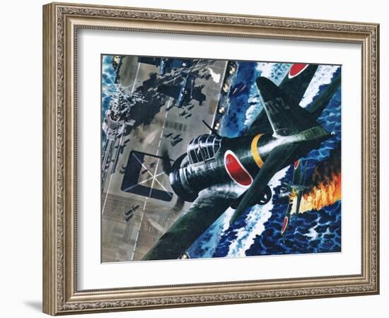 Japanese Suicide Attack on American Aircraft Carrier-Wilf Hardy-Framed Giclee Print