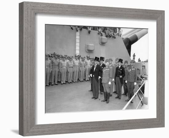 Japanese Surrender Signatories Arrive Aboard the Uss Missouri in Tokyo Bay-null-Framed Photo