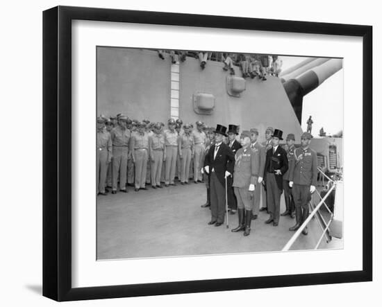 Japanese Surrender Signatories Arrive Aboard the Uss Missouri in Tokyo Bay-null-Framed Photo