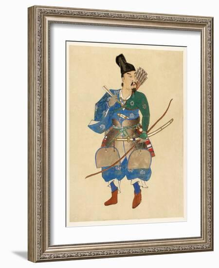 Japanese Warrior, 1800 - 1870 (Hand Coloured Woodblock Print)-Japanese School-Framed Giclee Print