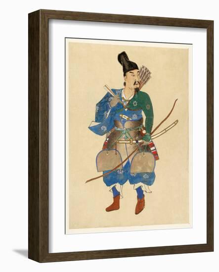 Japanese Warrior, 1800 - 1870 (Hand Coloured Woodblock Print)-Japanese School-Framed Giclee Print