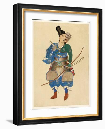 Japanese Warrior, 1800 - 1870 (Hand Coloured Woodblock Print)-Japanese School-Framed Giclee Print