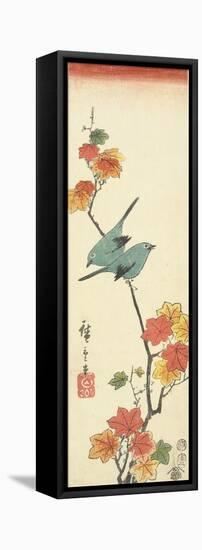 Japanese White-Eyes on a Maple Branch, 1854-Utagawa Hiroshige-Framed Premier Image Canvas