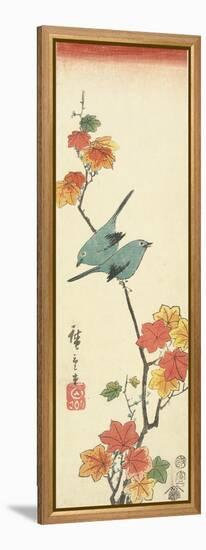 Japanese White-Eyes on a Maple Branch, 1854-Utagawa Hiroshige-Framed Premier Image Canvas