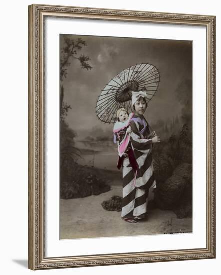 Japanese Woman Carrying Baby on Her Back-null-Framed Photographic Print