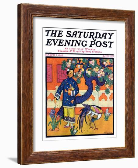 "Japanese Woman in Garden," Saturday Evening Post Cover, March 2, 1929-Henry Soulen-Framed Giclee Print