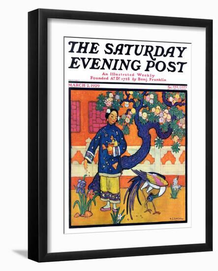 "Japanese Woman in Garden," Saturday Evening Post Cover, March 2, 1929-Henry Soulen-Framed Giclee Print