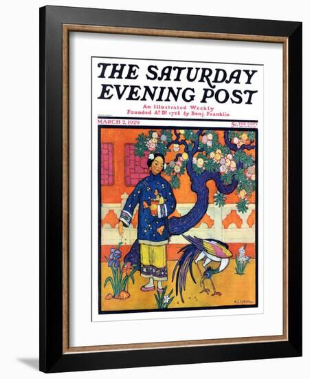 "Japanese Woman in Garden," Saturday Evening Post Cover, March 2, 1929-Henry Soulen-Framed Giclee Print