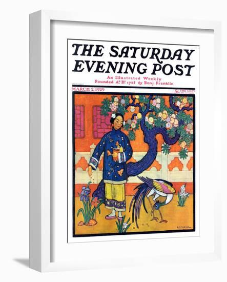 "Japanese Woman in Garden," Saturday Evening Post Cover, March 2, 1929-Henry Soulen-Framed Giclee Print