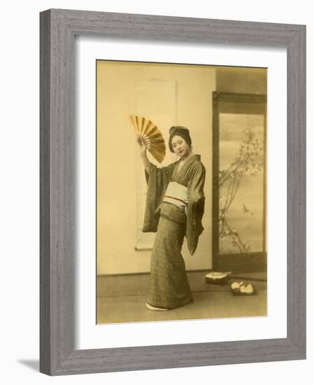 Japanese Woman in Kimono with Fan-null-Framed Photographic Print