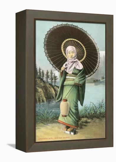 Japanese Woman with Umbrella and Lantern-null-Framed Stretched Canvas