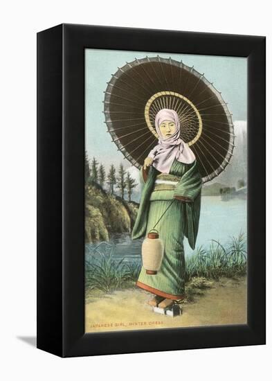 Japanese Woman with Umbrella and Lantern-null-Framed Stretched Canvas