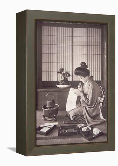 Japanese Woman Writing, 1933-Japanese Photographer-Framed Premier Image Canvas