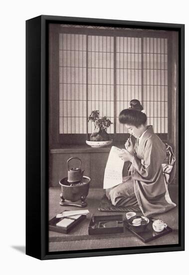 Japanese Woman Writing, 1933-Japanese Photographer-Framed Premier Image Canvas