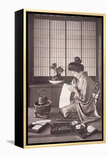 Japanese Woman Writing, 1933-Japanese Photographer-Framed Premier Image Canvas