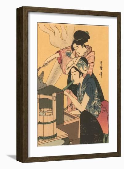Japanese Woodblock, Cooking-null-Framed Premium Giclee Print