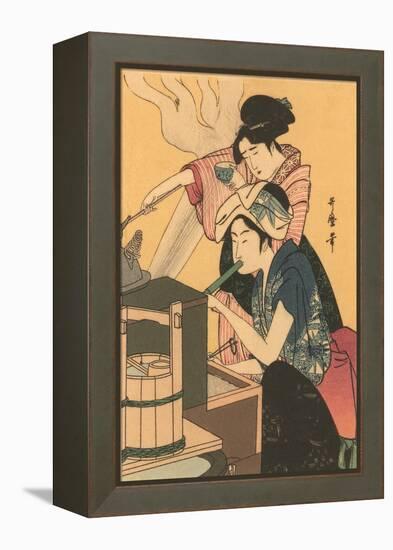 Japanese Woodblock, Cooking-null-Framed Stretched Canvas