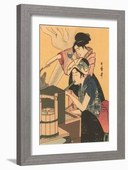 Japanese Woodblock, Cooking-null-Framed Art Print