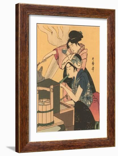 Japanese Woodblock, Cooking-null-Framed Art Print