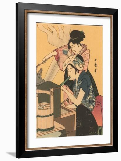 Japanese Woodblock, Cooking-null-Framed Art Print