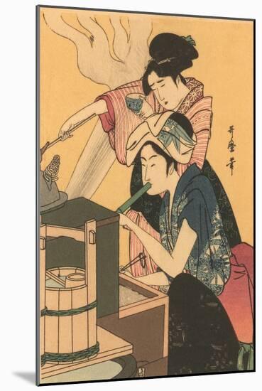 Japanese Woodblock, Cooking-null-Mounted Art Print