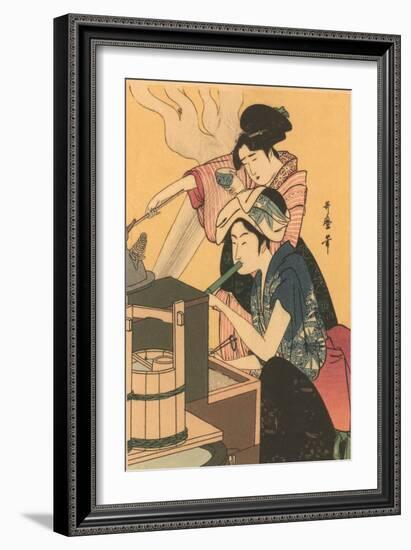 Japanese Woodblock, Cooking-null-Framed Art Print