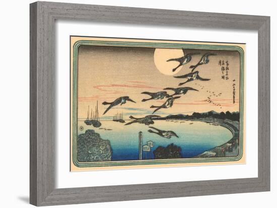 Japanese Woodblock, Flying Geese-null-Framed Art Print