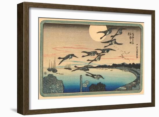 Japanese Woodblock, Flying Geese-null-Framed Art Print