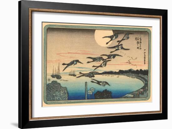 Japanese Woodblock, Flying Geese-null-Framed Art Print