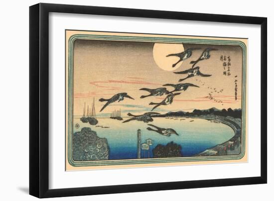 Japanese Woodblock, Flying Geese-null-Framed Art Print