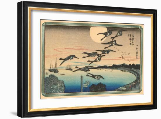 Japanese Woodblock, Flying Geese-null-Framed Art Print