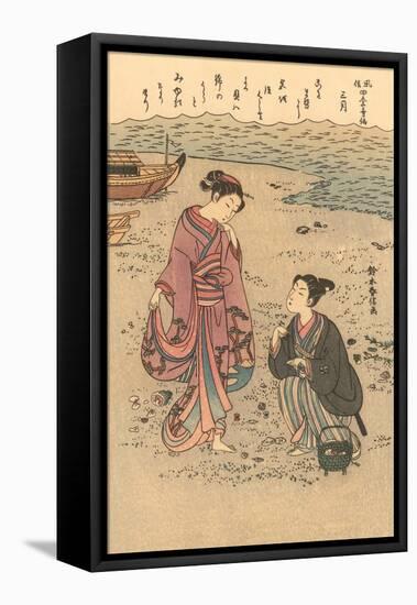 Japanese Woodblock, Japanese Women on Shore-null-Framed Stretched Canvas