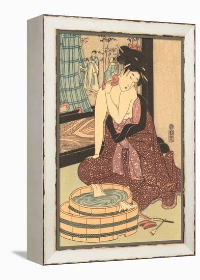 Japanese Woodblock, Lady at Bath-null-Framed Stretched Canvas