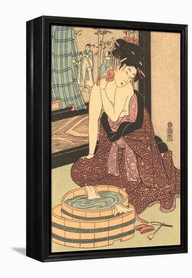 Japanese Woodblock, Lady at Bath-null-Framed Stretched Canvas