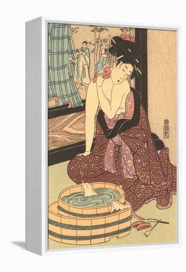 Japanese Woodblock, Lady at Bath-null-Framed Stretched Canvas