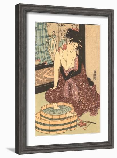 Japanese Woodblock, Lady at Bath-null-Framed Art Print