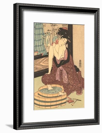 Japanese Woodblock, Lady at Bath-null-Framed Art Print