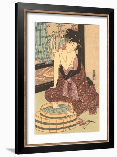 Japanese Woodblock, Lady at Bath-null-Framed Art Print