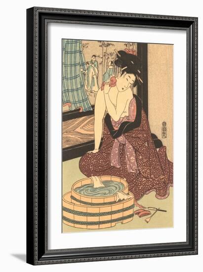 Japanese Woodblock, Lady at Bath-null-Framed Art Print