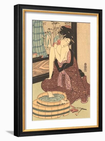 Japanese Woodblock, Lady at Bath-null-Framed Art Print