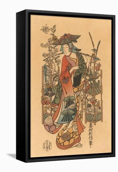 Japanese Woodblock, Lady Flower Seller-null-Framed Stretched Canvas