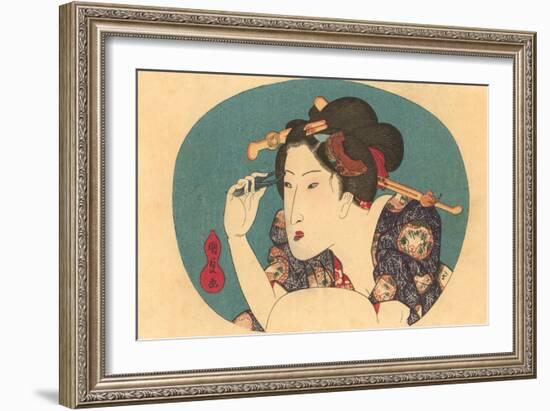 Japanese Woodblock, Lady Plucking Eyebrows-null-Framed Art Print